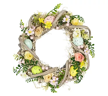 Northlight Flowers and Speckled Eggs Easter Wreath - 12"