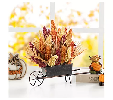 Glitzhome 15"H Fall Harvest Sorghum Cart BarrowCenterpiece