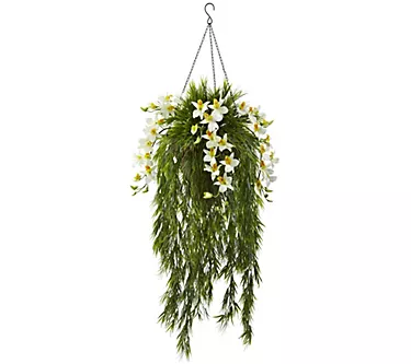 40" Bamboo & Dendrobium Hanging Basket by Nearly Natural