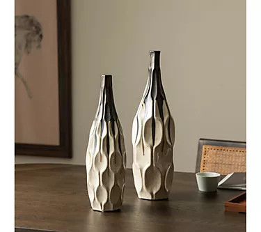 Glitzhome Two-Toned Geometric Faceted Ceramic Table Vases S/2