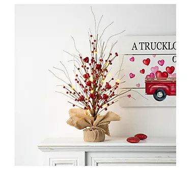 Glitzhome 18" LED Lighted Valentine's Berry andHearts Tree