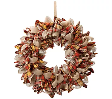 Glitzhome Harvest Holiday Fall Fabric Plaid Wreath
