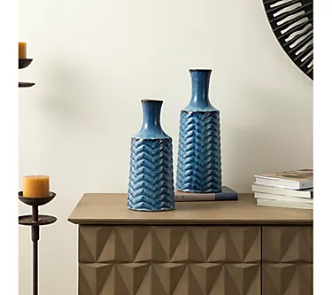 Glitzhome Modern Brilliant Chevron Ceramic Table Vases S/2
