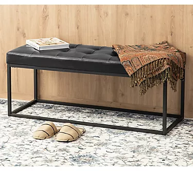 Glitzhome Modern Tufted Upholstered Bench w/ Metal Frame Legs