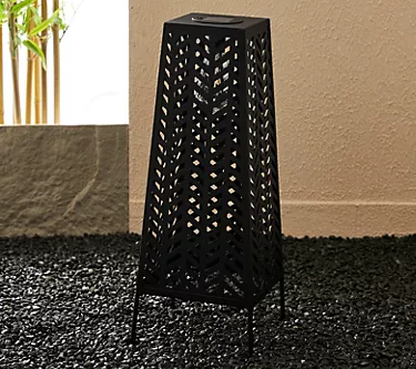 Glitzhome 22" Metal Geometric Solar Outdoor Floor Lantern