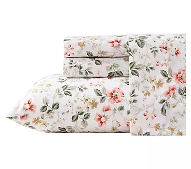 Laura Ashley Meadow Floral Gold Cotton PercaleKing Sheet Set