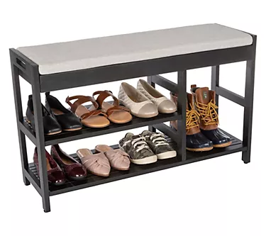 Lavish Home 3-Tier Wooden Shoe Rack Bench for Entryway
