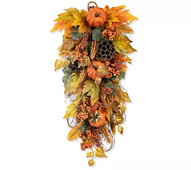 Glitzhome 25"H Fall Harvest Pumpkin Leaf Swag