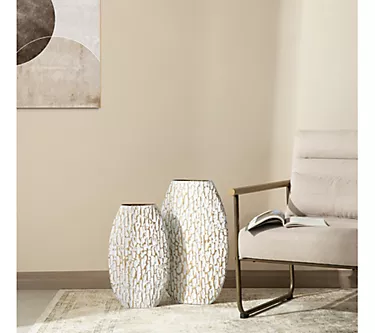 Glitzhome Metal Oval Textured Floor Vases Set of 2