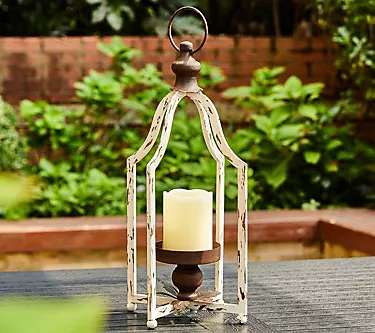 GlitzHome Rustic Farmhouse White Metal Lantern- Small