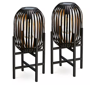 Glitzhome 14" Metal Striped Solar Powered Outdor Lanterns S/2 1 381247-glitzhome-14-metal-striped-solar-powered-outdor-lanterns-s-2-1.webp