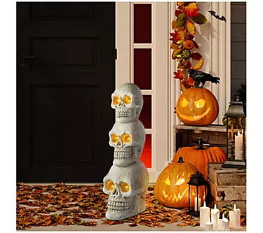 Glitzhome 25.50"H Ligted Halloween Skull PorchDecor W Timer