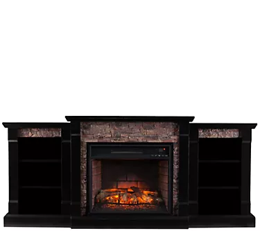 Gallatin Faux Stone Electric Fireplace w/ Bookcases