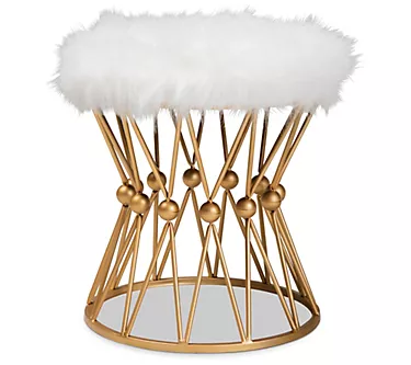 Luxe Faux Fur Gold Finished Metal Ottoman