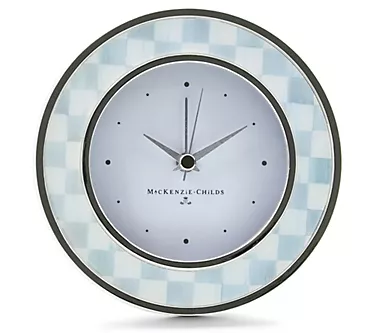 MacKenzie-Childs Sterling Check Silver Plated Round Desk Clock