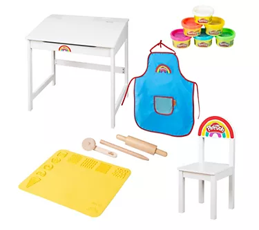 Play-Doh School Desk Set Woode n Chair, 6 Colo rs, Apron