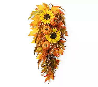 Glitzhome 26" Sunflower Pumpkin Leaf Fall Autumn Swag