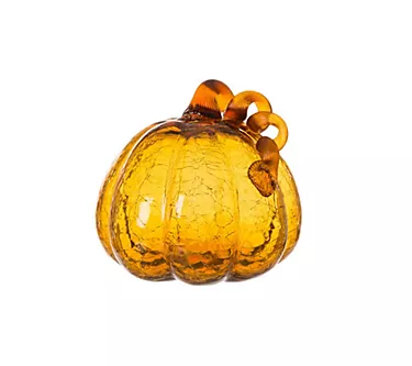 Glitzhome Crackle Glass Round Indoor DecorativePumpkin W/Stem