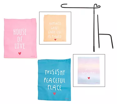 Peace Love World S/2 13" x 18" Garden Flags with Stand