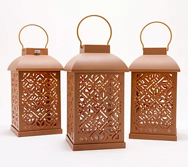 My Home Set of 3 Solar Lantern with Floral Cutout Design