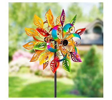 Evergreen 75"H Colorful Filigree Leaves Wind Spinner