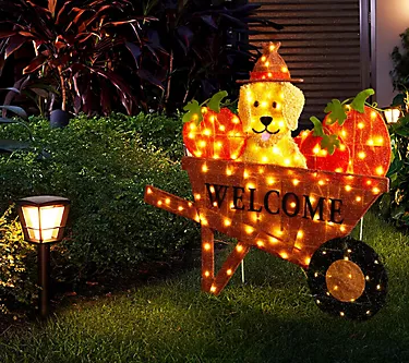 Glitzhome Lighted Fall Pumpkin Barrow LabradorOutdoor Decor