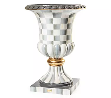 MacKenzie-Childs Sterling Check Pedestal Urn