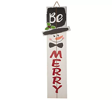 Glitzhome Be Merry Wooden Christmas Holiday Snowman Porch Sign