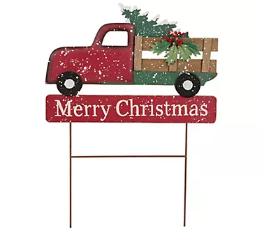 Glitzhome Christmas Vintage Red Truck Yard Stake or Wall Deco
