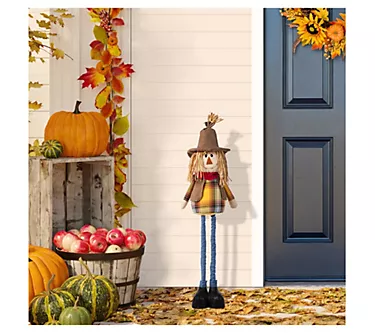 Glitzhome Fall Harvest Porch Scarecrow with Telescoping Legs