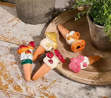 Marigold Set of 5 Ceramic Mushroom Plant Watering Stakes