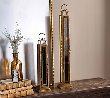 Home Reflections Flameless S/2 Mercury Glass Taper Lanterns