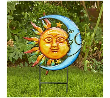 Glitzhome 36'' Metal Sun and Moon Garden Stakeor Wall Decor