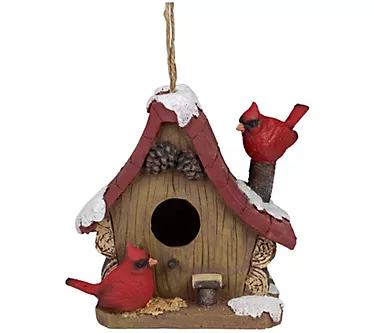 Northlight 7" Brown and Red Christmas Birdhousewith Cardinals