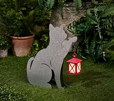 Girl Next Door Metal Silhouette Garden Decor with Lantern