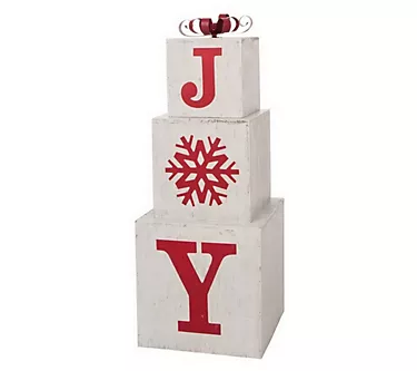 Glitzhome Christmas Holiday Stacking Joy WoodenBlock Statue