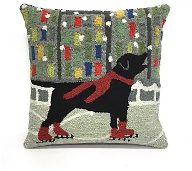 Liora Manne Frontporch Holiday Ice Dog Pillow Red 18" Square