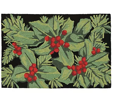 Liora Manne Frontporch Holly Berries Rug Black20" x 30"