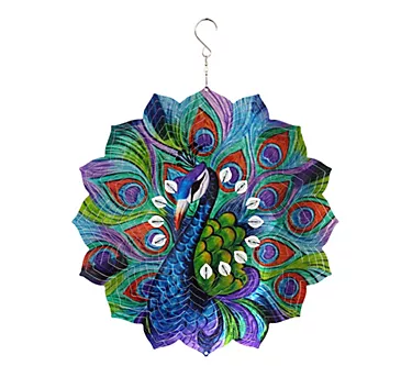 Exhart Laser-Cut Peacock Hanging Wind Spinner