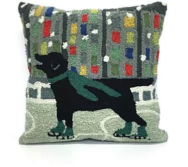 Liora Manne Frontporch Holiday Ice Dog Pillow Green 18" Square