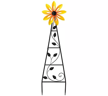 Glitzhome 44" Metal Flower Trellis Wind SpinnerGarden Stake