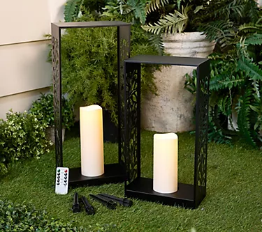 "As Is" Garden Reflections Set of 2 Metal Lanterns w/ Candles