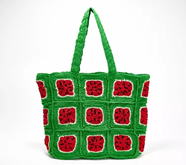 America & Beyond Embellished & Crocheted Zip Top Tote