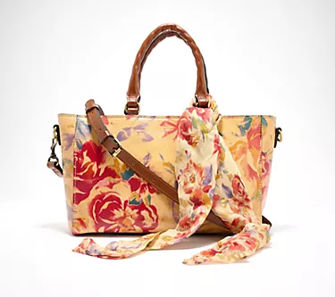 Patricia Nash Aileen Leather Top Handle Satchel with Scarf