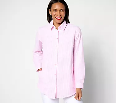 Joan Rivers Petite Seersucker Button Front Shirt