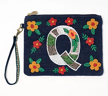 America & Beyond Embellished & Beaded Initial Pouch Wristlet