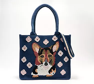 America & Beyond Beaded Denim Critter Shopper