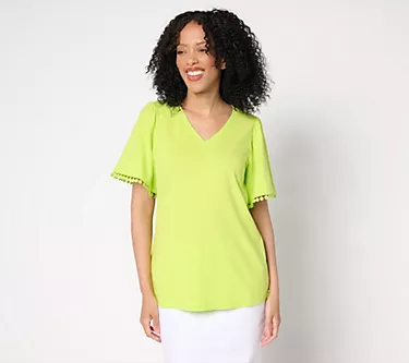 Belle by Kim Gravel Slub Knit Flutter Sleeve Top