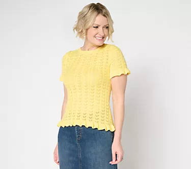 Me by Jennie Garth Rhonda Pointelle Short Sleeve Sweater