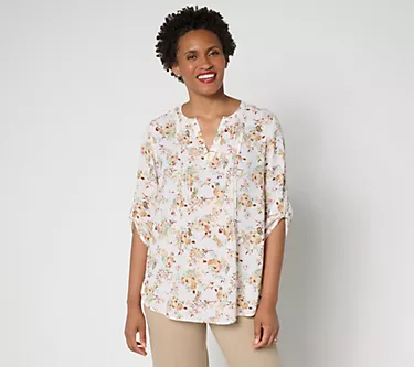 Joan Rivers Georgette Split V-Neck Pintuck Blouse